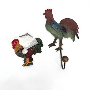 Cast Rooster Door Bell Plate & Hook SET Farmhouse Decor Kitchen Chicken Fowl